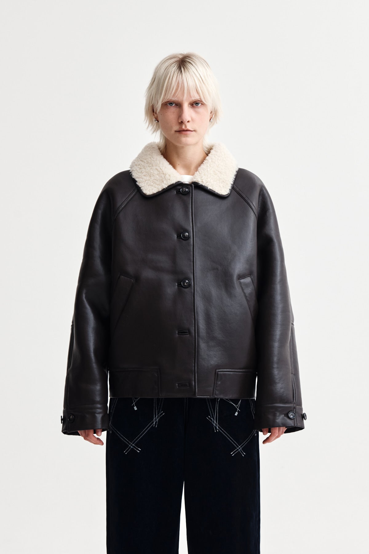 FUR COLLAR MUSTANG JUMPER IN DARK BROWN