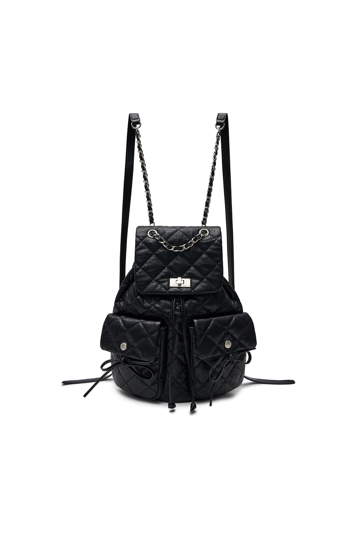 DOUBLE POCKET QUILTING BACKPACK IN BLACK