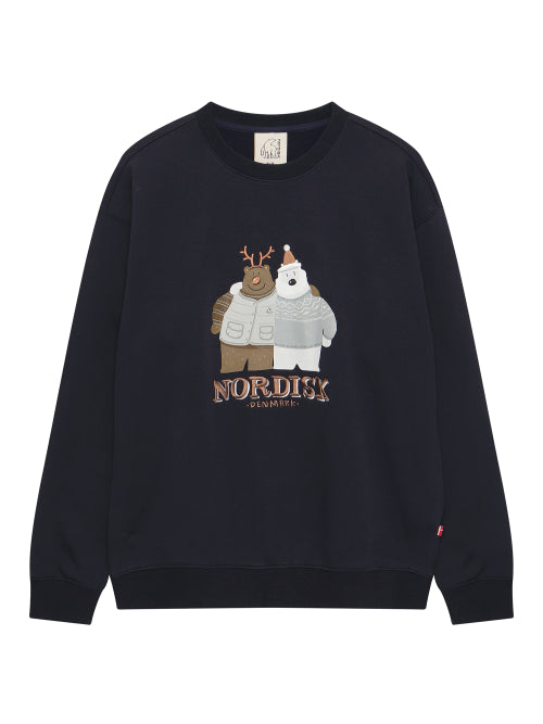 Best Friend Cartoon Turtleneck Bear Fleece-Lined Sweatshirt - U_Navy