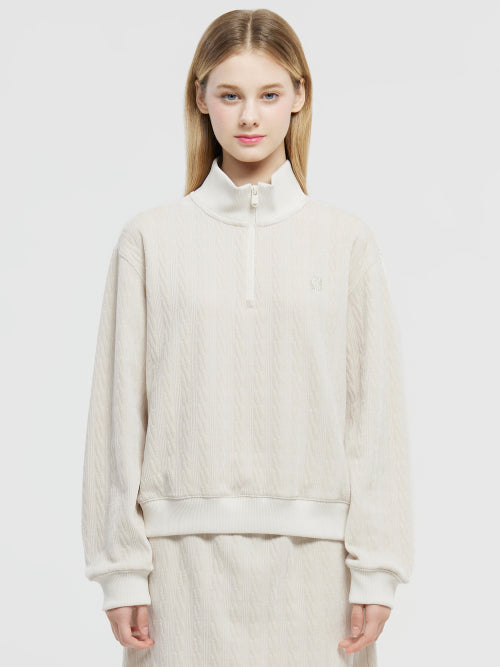 Cable Jacquard Semi Zip-Up Sweatshirt - W_OATMAL