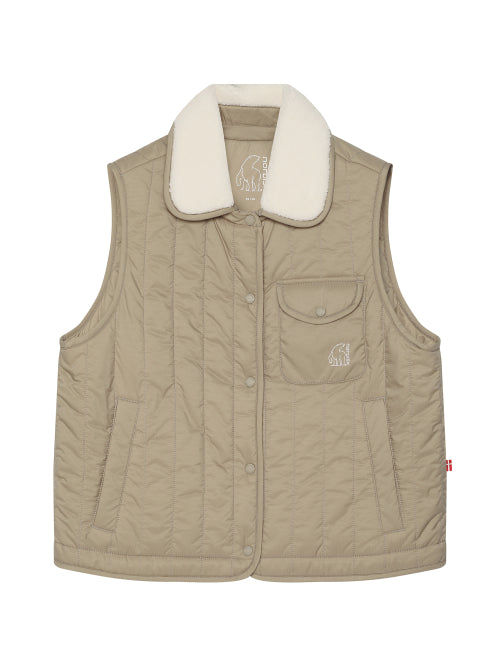 Detachable Collar Quilting Vest - W_Beige