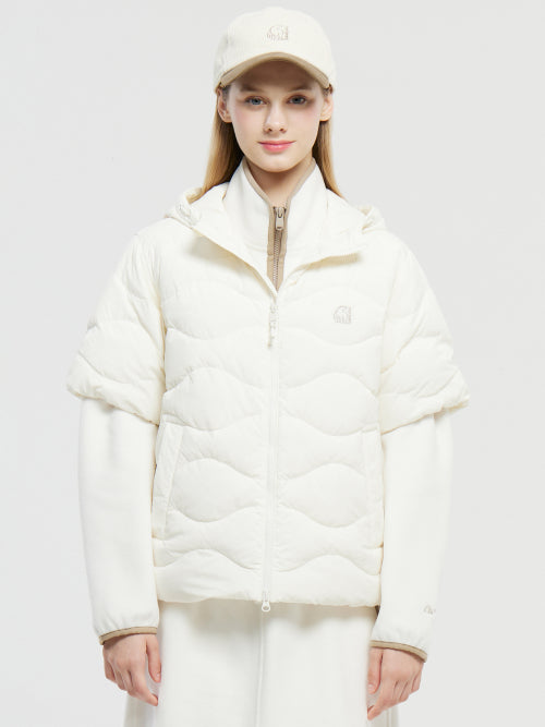 Wave Crystal Down Light Short Sleeve Hoodie Jumper - W_Off White
