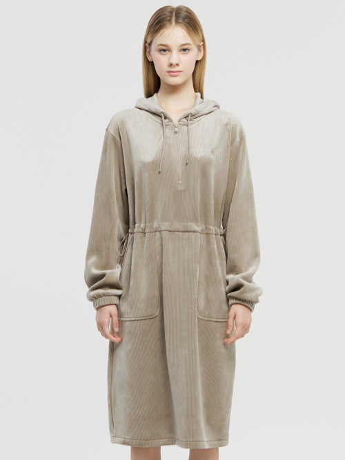 Jersey napping corduroy hoodie dress - W_Beige