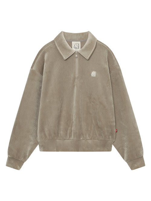 Jersey Napping Corduroy Semi Zip-Up Sweatshirt - W_Beige