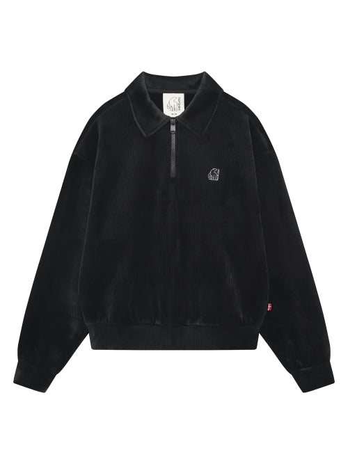 Jersey Napping Corduroy Semi Zip-Up Sweatshirt - W_Black
