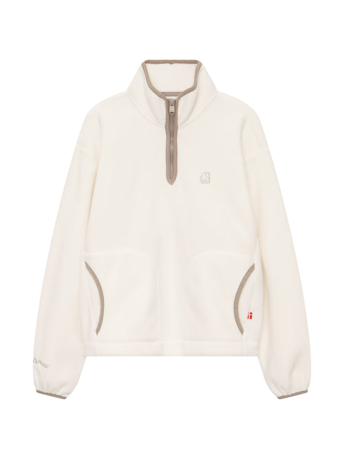 Turtleneck fleece half zip-up sweatshirt - W_Off White