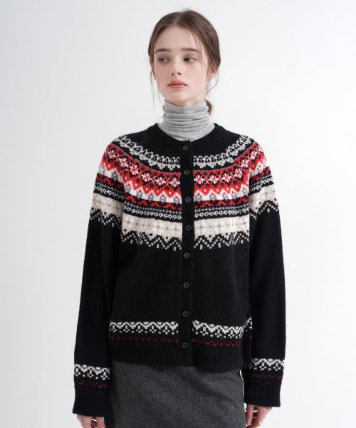 Nordic Round neck Knit Cardigan (black)