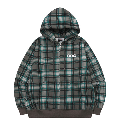 CEC CHECK ZIP-UP HOODIE(GREEN)