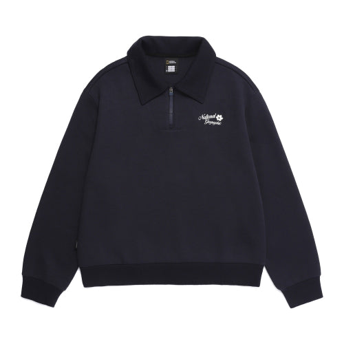 N254WSW080 여성 모달 스몰로고 자수 카라넥 맨투맨 D/NAVY