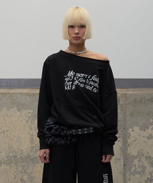 Washed Off Shoulder Sweatshirt - Black