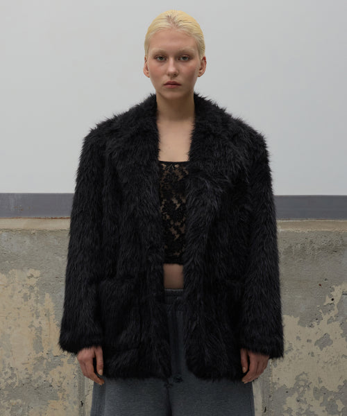 Single Fur Short Coat - Black