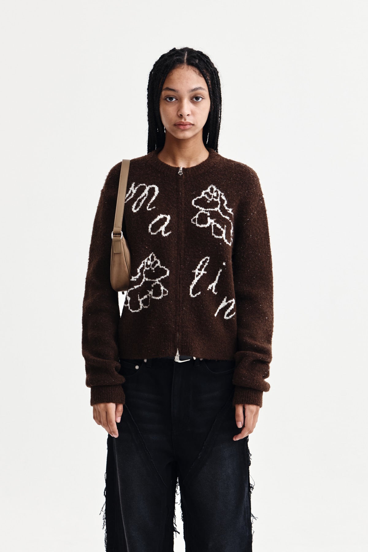 MATIN PONI CONI KNIT ZIP UP IN BROWN