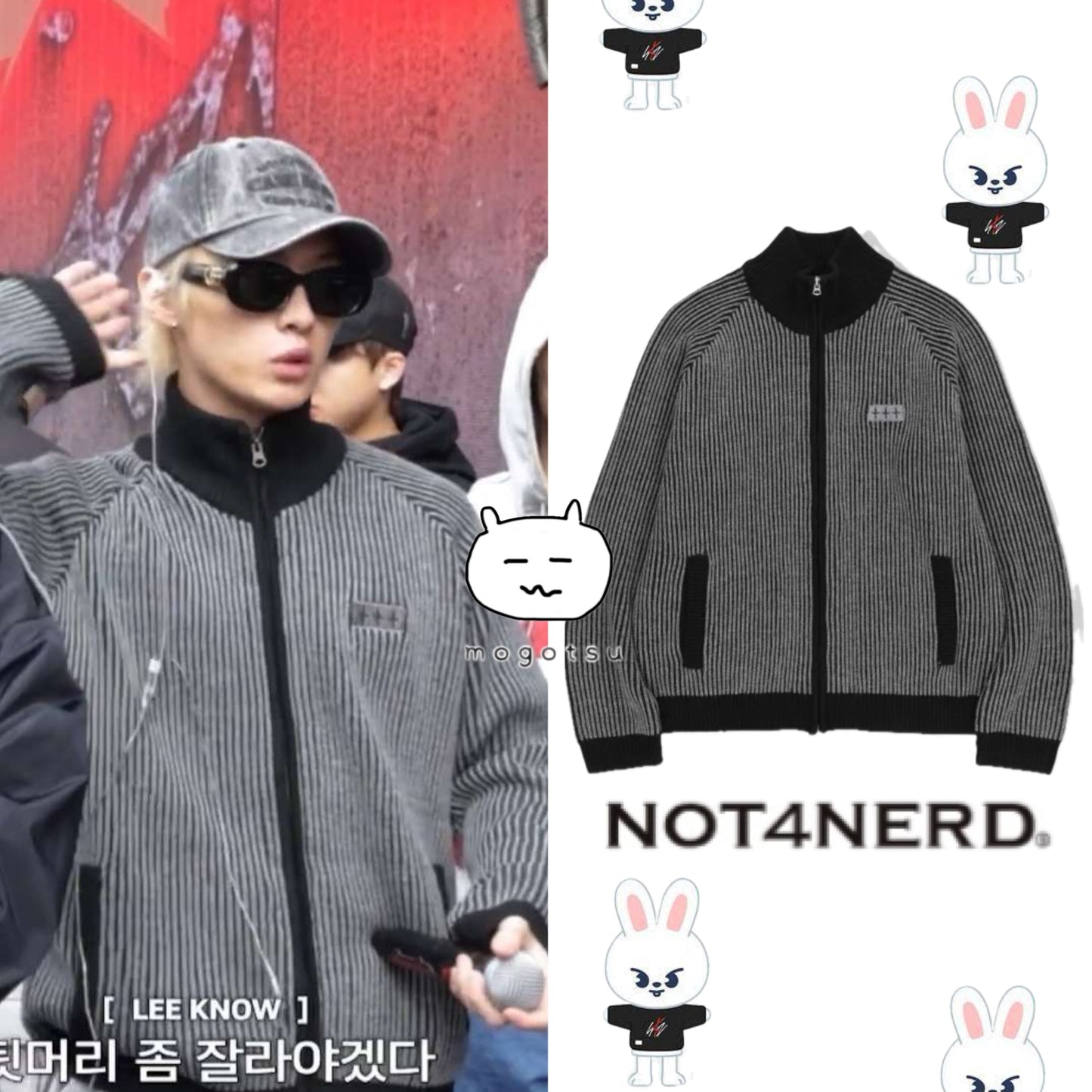 444 Logo Two Tone Rib Knit Zip Up - Charcoal