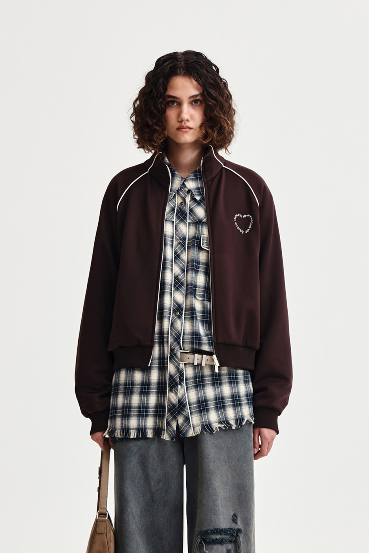 HEART LOGO TRACK JUMPER IN BROWN