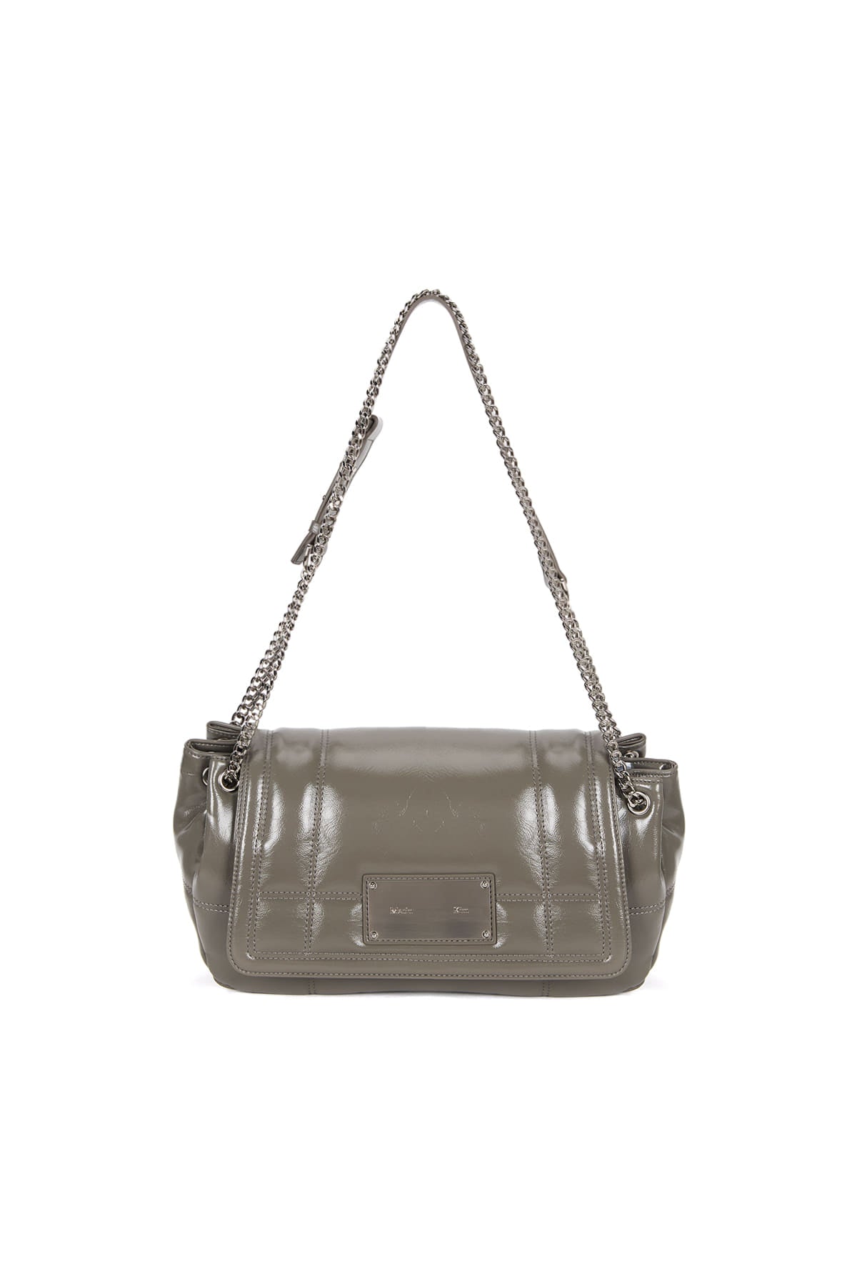 GLOSSY QUILTING MEDIUM CHAIN BAG IN GREY