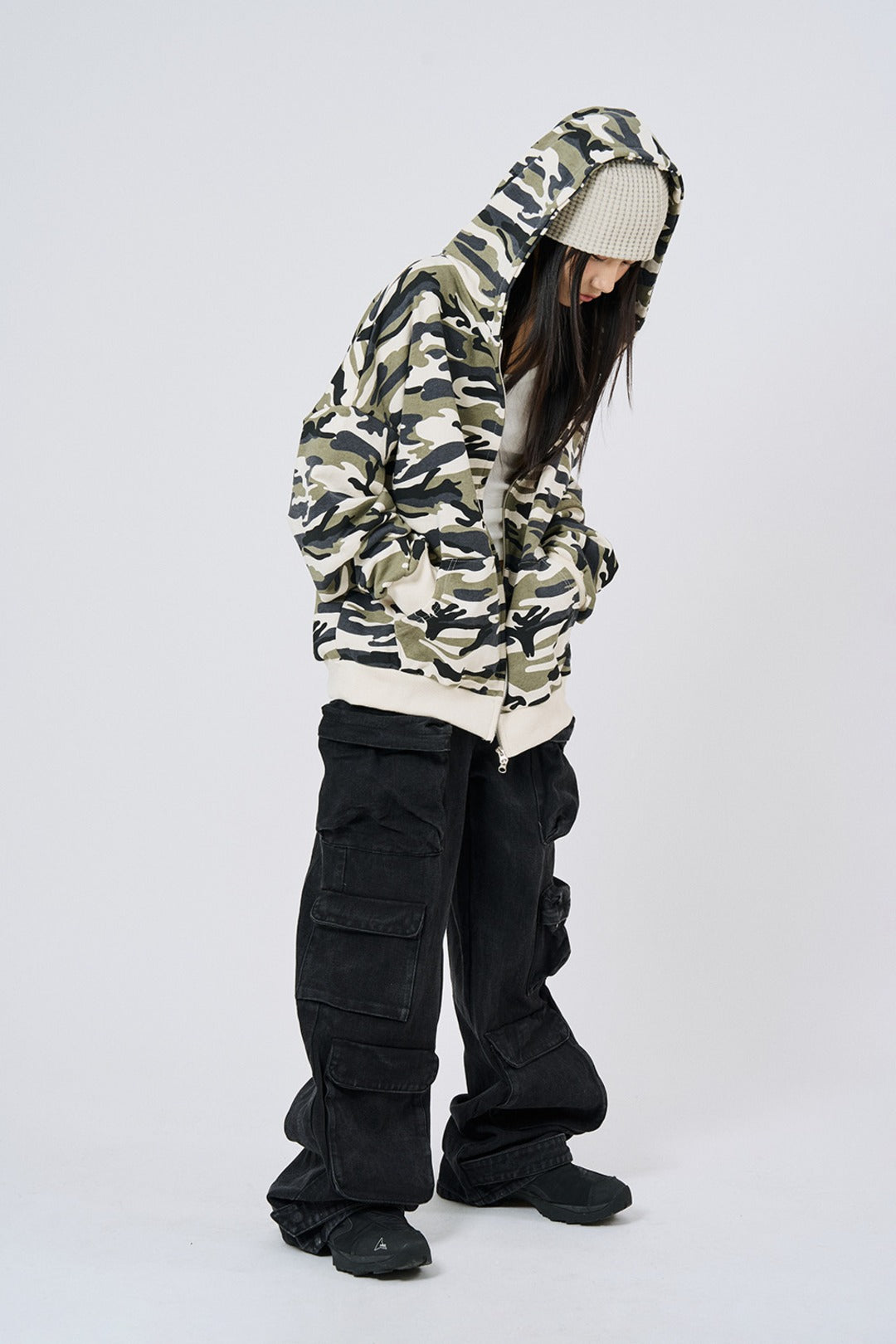 Woodland Camo Two-Way Hooded Zip-Up