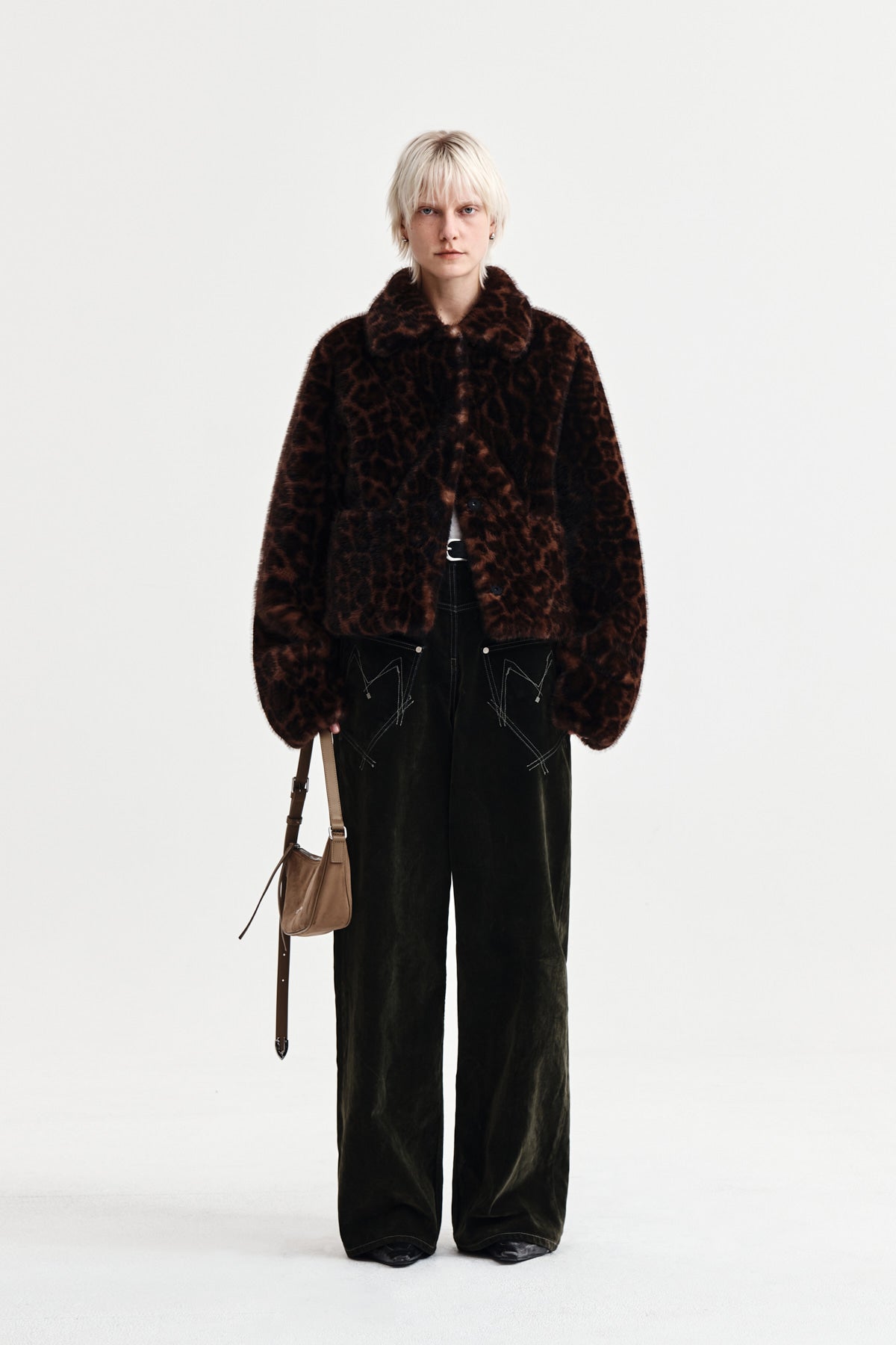 REVERSE VELVET WIDE DENIM PANTS IN KHAKI