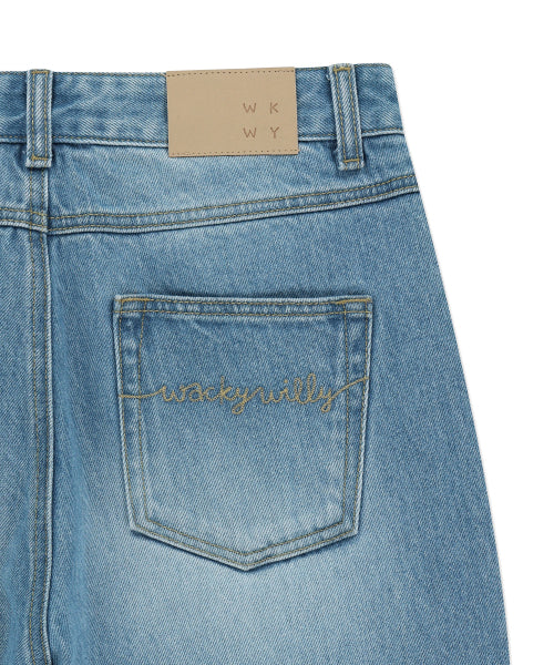 Women's Semi-Wide Denim Pants Light Blue