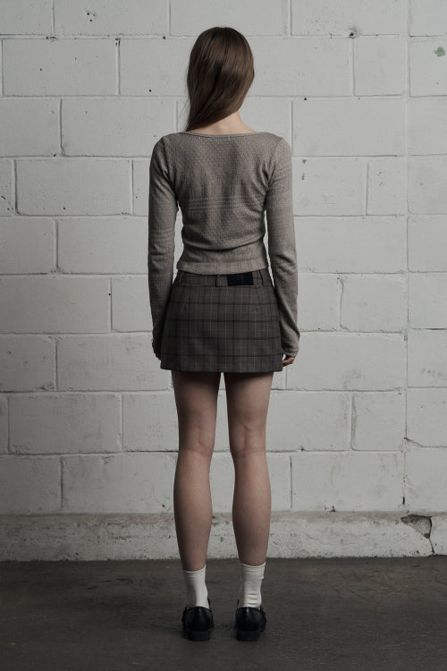 Classic Checkered Mini Skirt Dark Beige