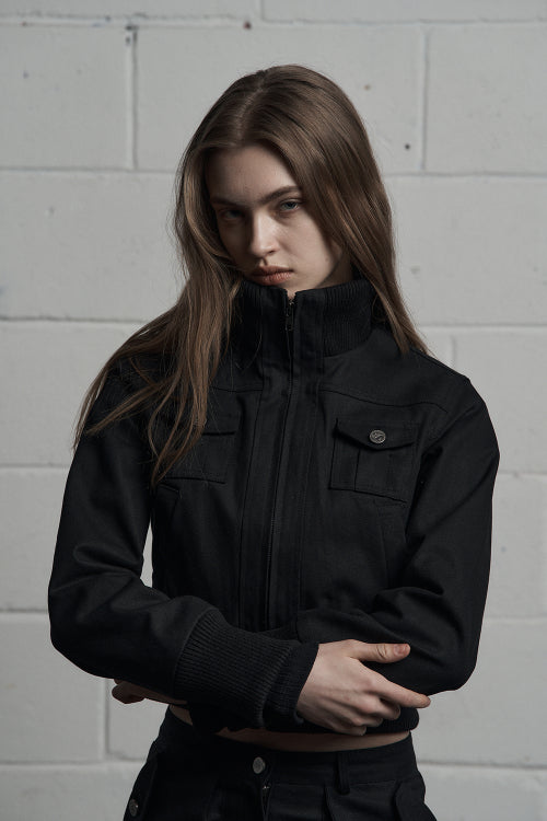cargo pocket cropped jumper black