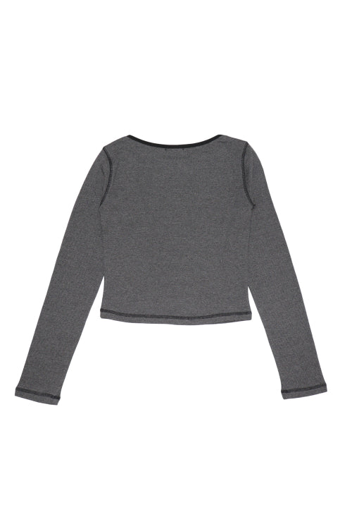 Stitch Stripe Boat Neck Long Sleeve Black