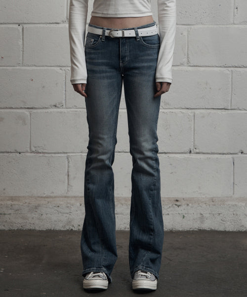 Linkle cat washed denim pants light blue