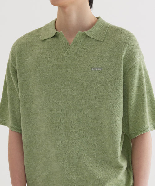 SMALL AUTHENTIC LOGO OPEN COLLAR HALF KNIT