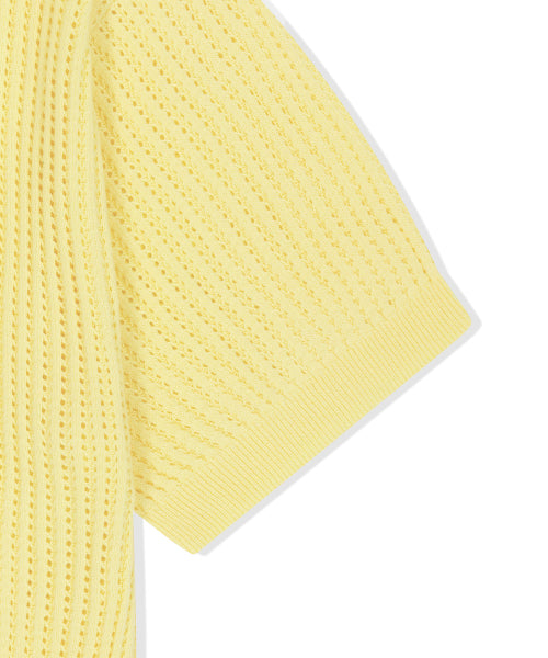 Typo Wappen Collar Short-Sleeved Net Knitwear Yellow