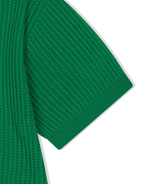 typo wappen collar short-sleeved net knit green