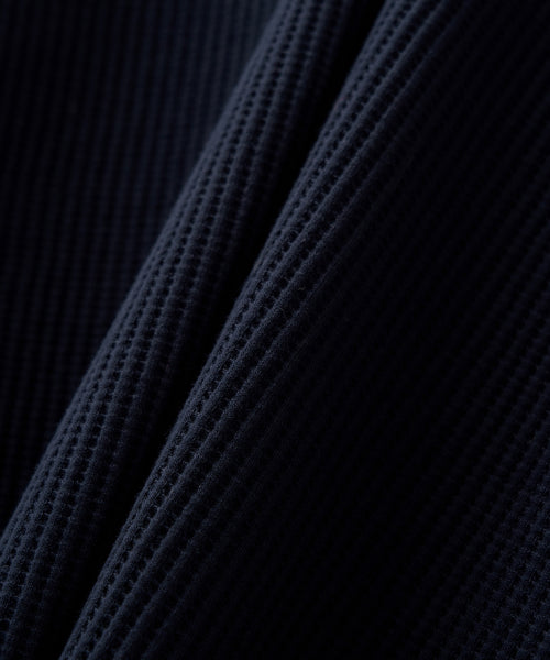 Half Button Waffle Hoodie Navy