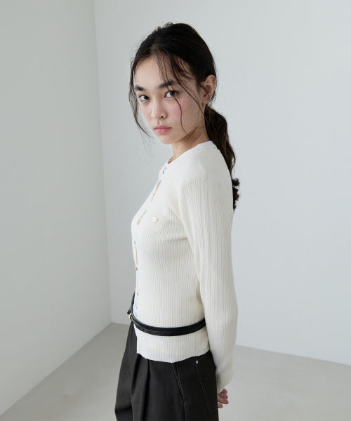 BUTTON POINT SLIM CARDIGAN IVORY