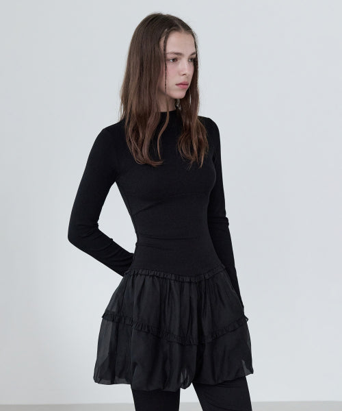 BALLOON JERSEY DRESS BLACK