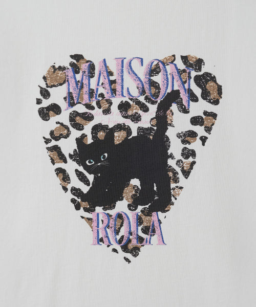 LEOPARD HEART CAT PIGMENT T-SHIRT IVORY