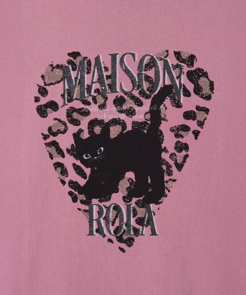 LEOPARD HEART CAT PIGMENT T-SHIRT INDIE PINK