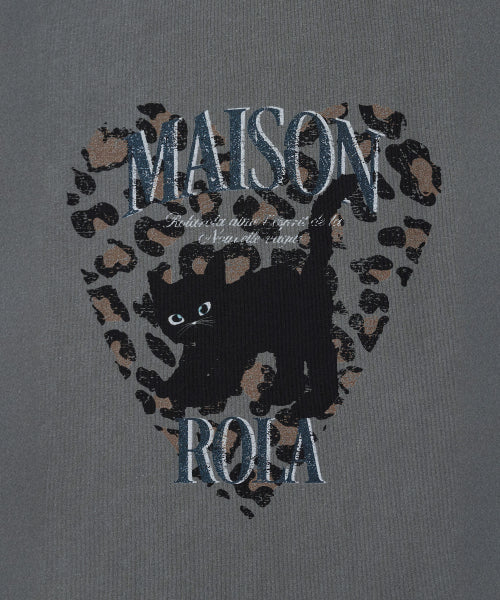 LEOPARD HEART CAT PIGMENT T-SHIRT CHARCOAL