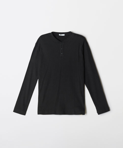 Waffle Henley neck long-sleeved T-shirt_SPLWF49C03