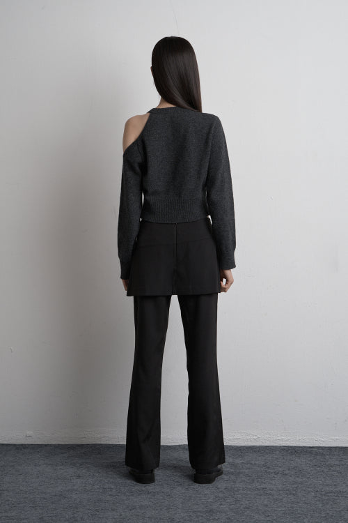 SHOULDER SLIT KNIT CARDIGAN CHARCOAL