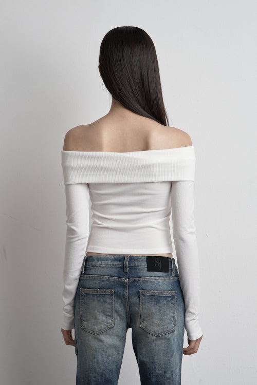 EYELET OFF SHOULDER TOP IVORY