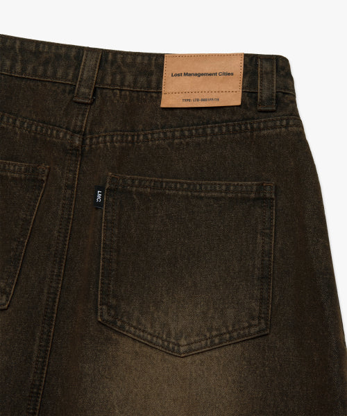 WM CURVED RAW EDGE DENIM MAXI SKIRT brown