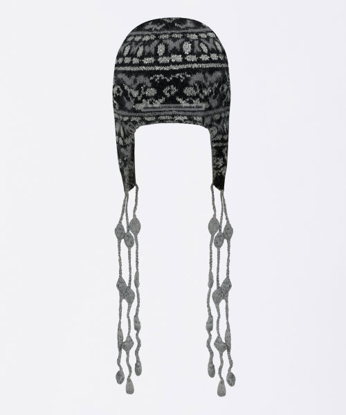 Sequin Nordic Earflap Beanie Black