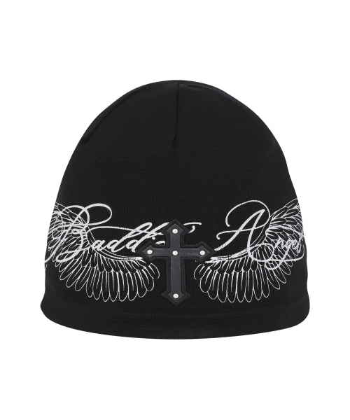 BADDIE ANGEL CROSS BEANIE_BLACK