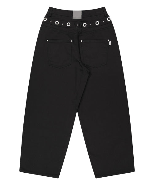 EYELET DOUBLE WAIST PANTS_BLACK