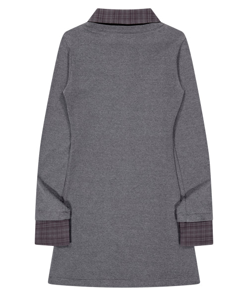 LAYERED CHECK SHIRT DRESS_MELANGE GREY