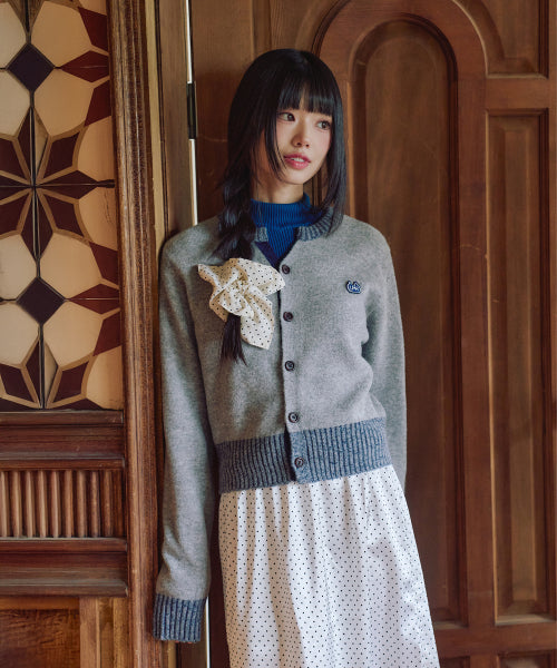 Coloring point round cardigan LIGHT GREY