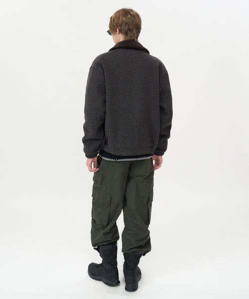 Detachable Collar Cashmere Blouson GREY BROWN