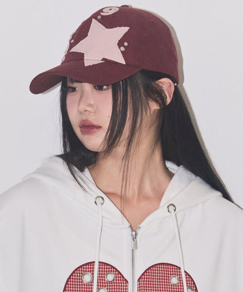 129 Star Patch Ball Cap Burgundy