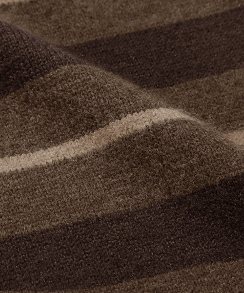 WASHBLE HAIRY STRIPE BUTTON CARDIGAN KNIT_BROWN