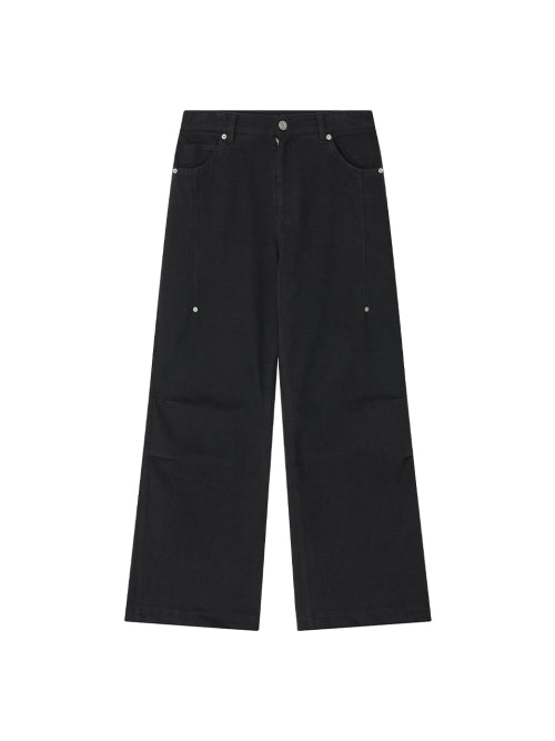 Pleated Knee Wide Pants Black