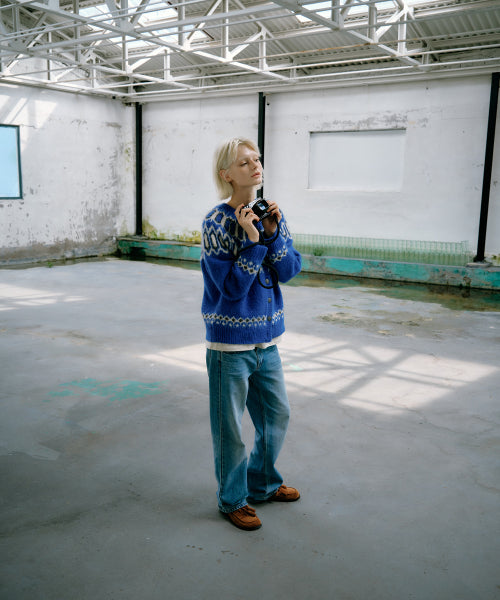 Double Layer Quilted Cardigan (Khaki/Blue)