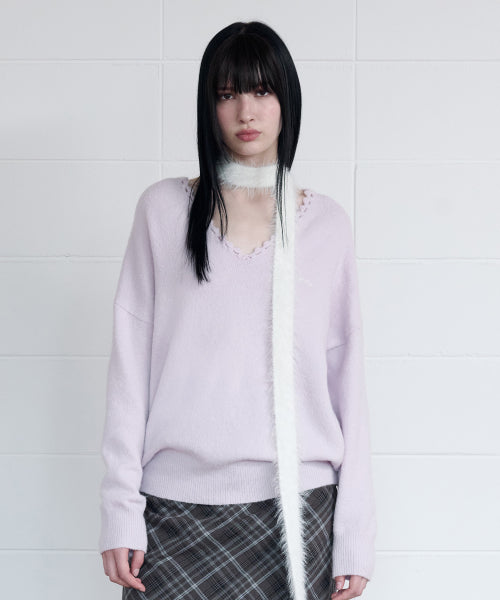 DEEP NECKLINE LOOSE FIT KNIT LAVENDER